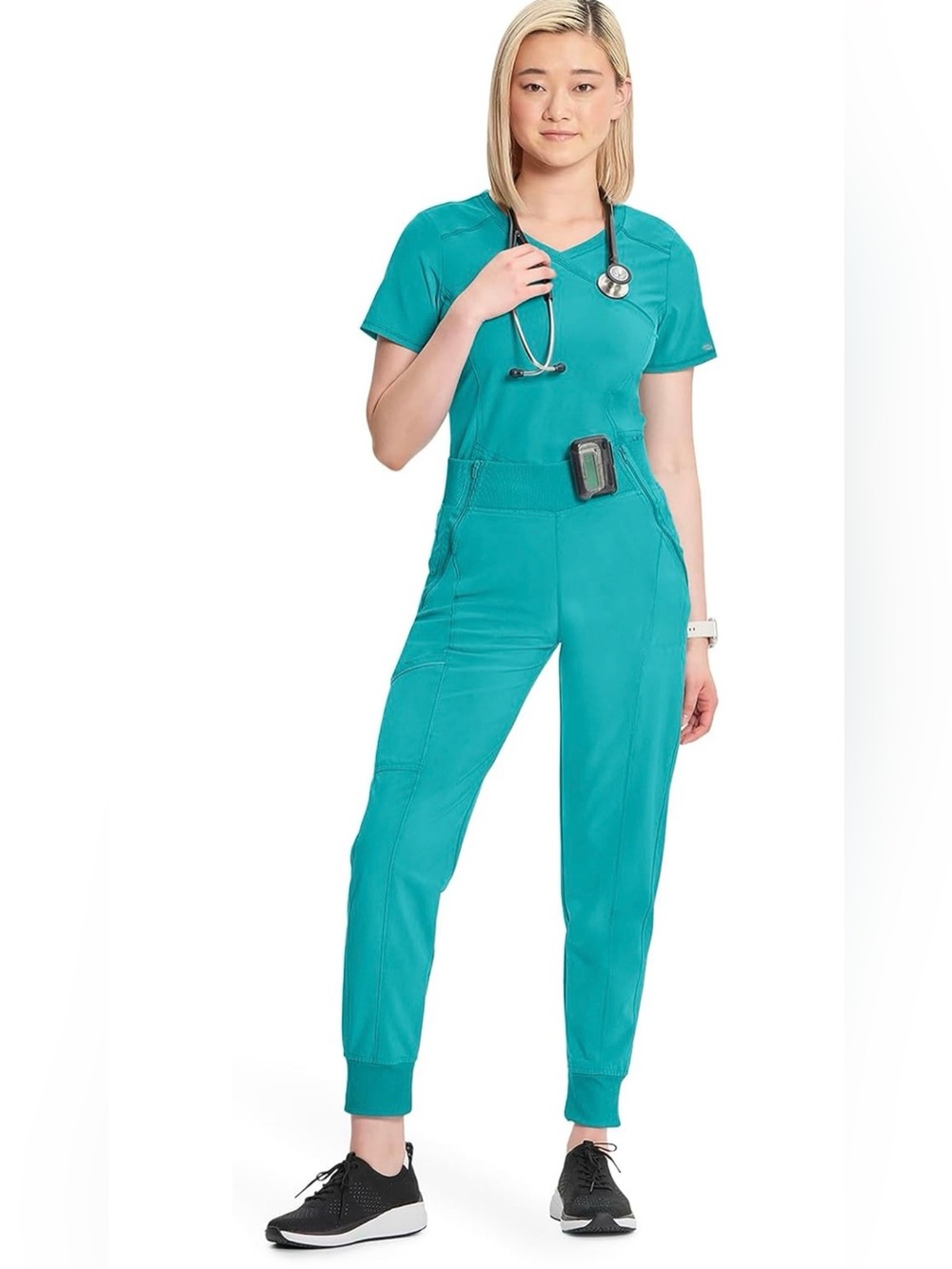 CHEROKEE INIFINITY Women’s Teal Petite Jogger Scrub Set (2-piece)